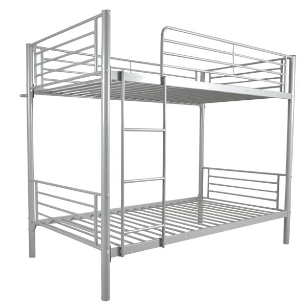 Kids Shared Room Twin Over Twin Iron Bunk Bed with Ladder Gray | Just Better Bunk Beds - Front View