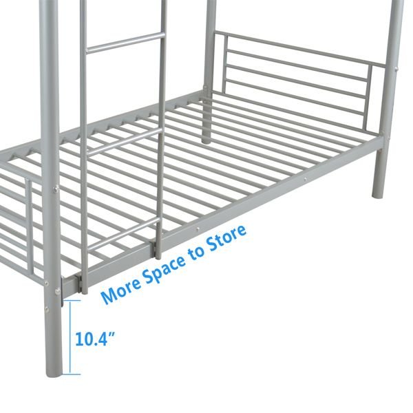 Kids Shared Room Twin Over Twin Iron Bunk Bed with Ladder Gray | Just Better Bunk Beds - View 5