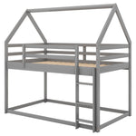 Kids Shared Room Twin Over Twin Low Wood Bunk Bed with House Frame and Ladder, Gray | Just Better Bunk Beds - View 13