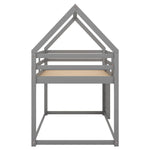 Kids Shared Room Twin Over Twin Low Wood Bunk Bed with House Frame and Ladder, Gray | Just Better Bunk Beds - View 7