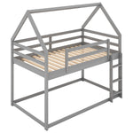 Kids Shared Room Twin Over Twin Low Wood Bunk Bed with House Frame and Ladder, Gray | Just Better Bunk Beds - View 11