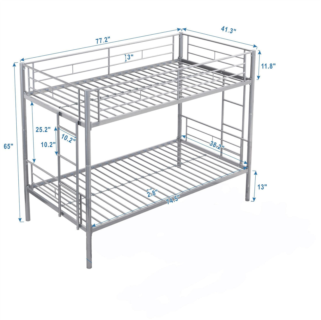 Kids Shared Room Twin Over Twin Metal Bunk Bed with 2 Ladders and Full-Length Guardrail, Black | Just Better Bunk Beds - View 19