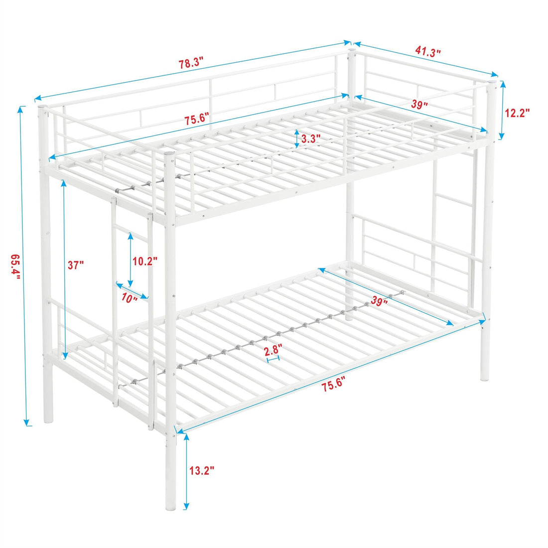 Kids Shared Room Twin Over Twin Metal Bunk Bed with 2 Ladders and Full-Length Guardrail, Black | Just Better Bunk Beds - View 10