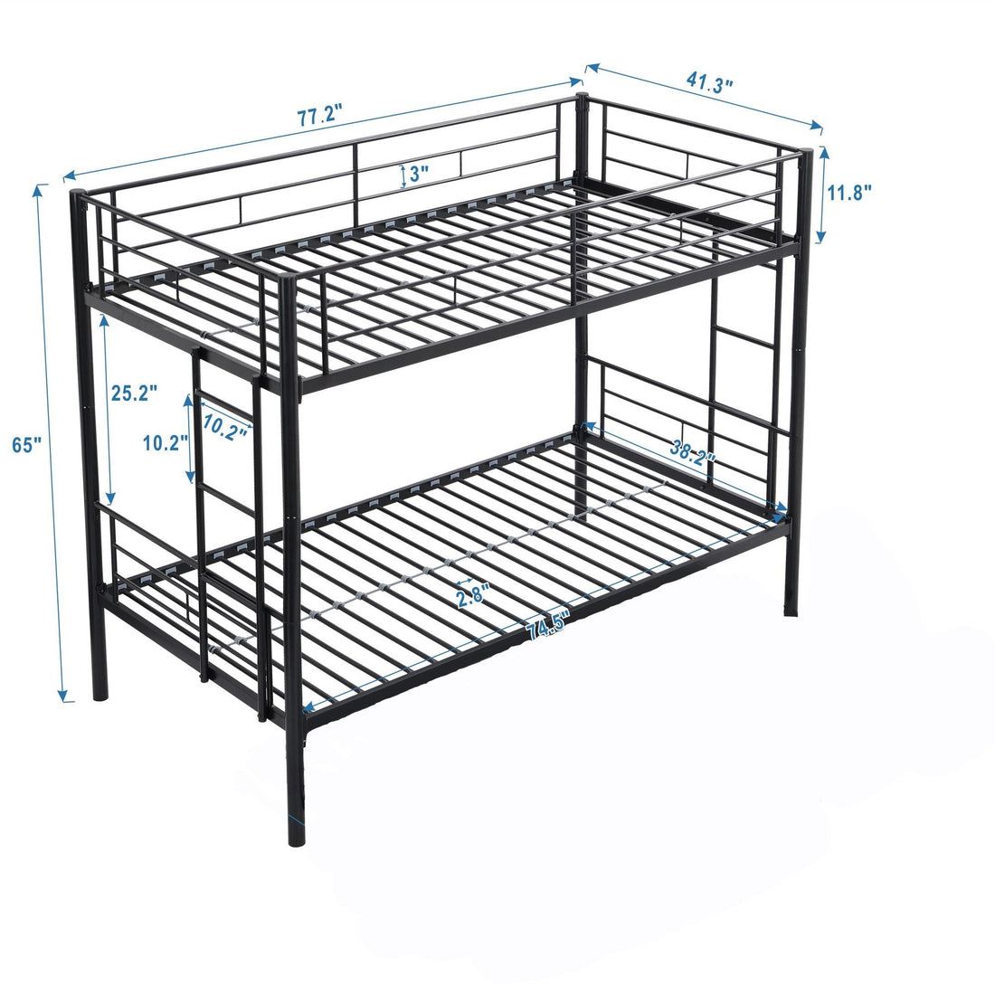Kids Shared Room Twin Over Twin Metal Bunk Bed with 2 Ladders and Full-Length Guardrail, Black | Just Better Bunk Beds - View 26