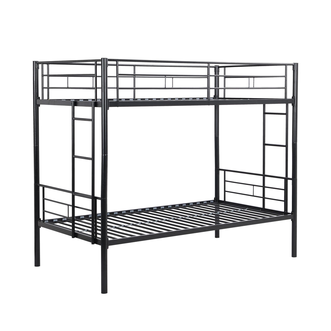 Kids Shared Room Twin Over Twin Metal Bunk Bed with 2 Ladders and Full-Length Guardrail, Black | Just Better Bunk Beds - View 22