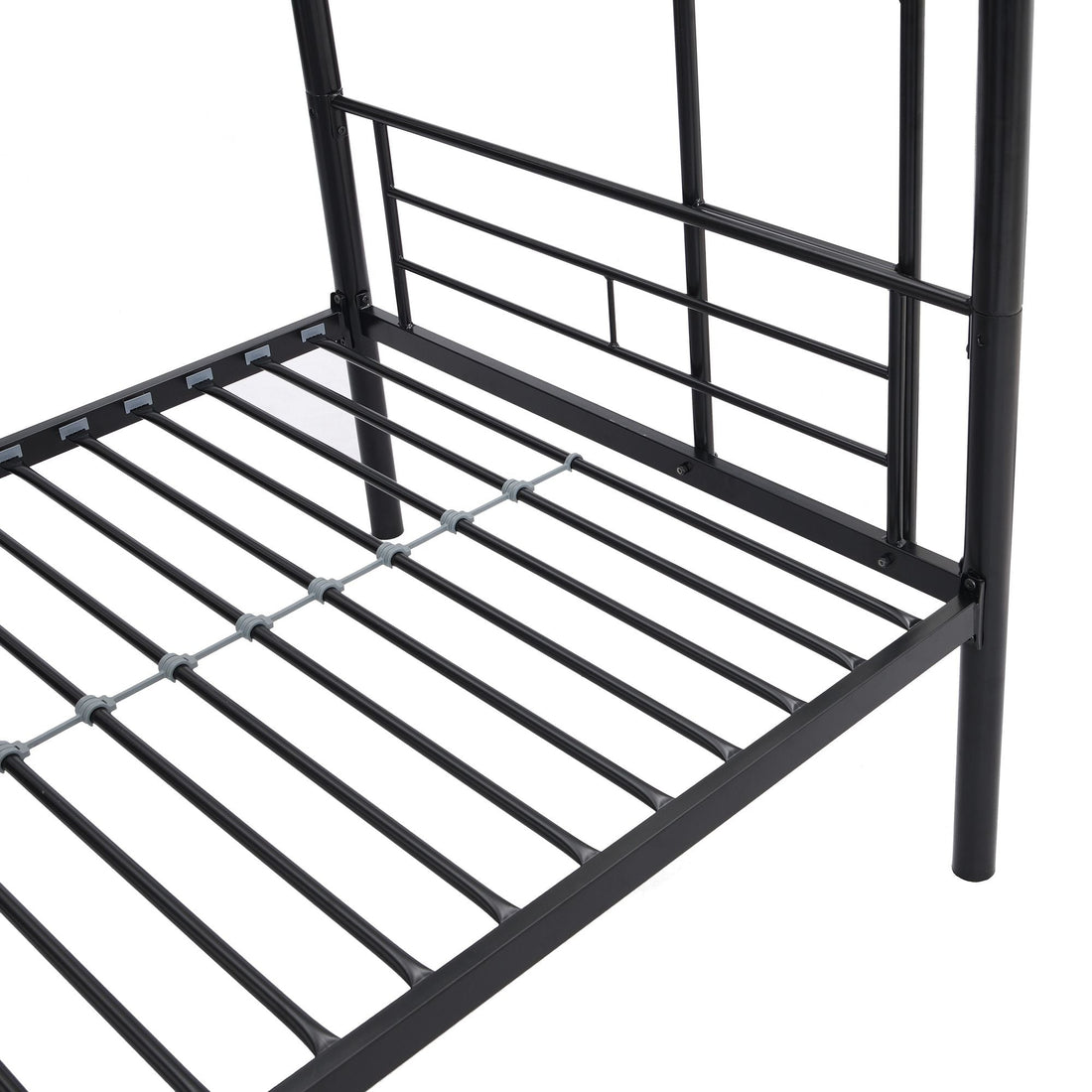 Kids Shared Room Twin Over Twin Metal Bunk Bed with 2 Ladders and Full-Length Guardrail, Black | Just Better Bunk Beds - View 24