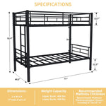Kids Shared Room Twin Over Twin Metal Bunk Bed with Ladder, Guardrail, Convertible Design in Black | Just Better Bunk Beds - View 9