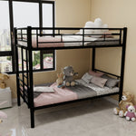 Kids Shared Room Twin Over Twin Metal Bunk Bed with Ladder, Guardrail, Convertible Design in Black | Just Better Bunk Beds - Front View