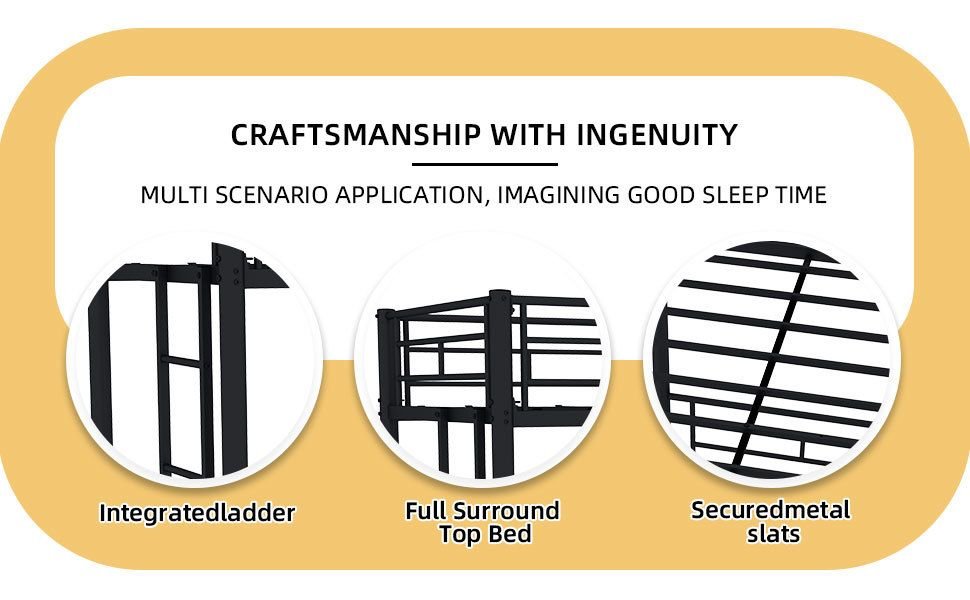 Kids Shared Room Twin Over Twin Metal Bunk Bed with Ladder, Guardrail, Convertible Design in Black | Just Better Bunk Beds - Assembly View