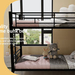 Kids Shared Room Twin Over Twin Metal Bunk Bed with Ladder, Guardrail, Convertible Design in Black | Just Better Bunk Beds - View 7