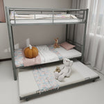 Kids Shared Room Twin Over Twin Metal Bunk Bed with Safety Guardrails, Noise-Reduced Silver Finish | Just Better Bunk Beds - Front View