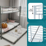 Kids Shared Room Twin Over Twin Metal Bunk Bed with Safety Guardrails, Noise-Reduced Silver Finish | Just Better Bunk Beds - View 7