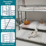 Kids Shared Room Twin Over Twin Metal Bunk Bed with Safety Guardrails, Noise-Reduced Silver Finish | Just Better Bunk Beds - Assembly View