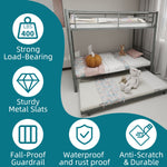 Kids Shared Room Twin Over Twin Metal Bunk Bed with Safety Guardrails, Noise-Reduced Silver Finish | Just Better Bunk Beds - Detail View