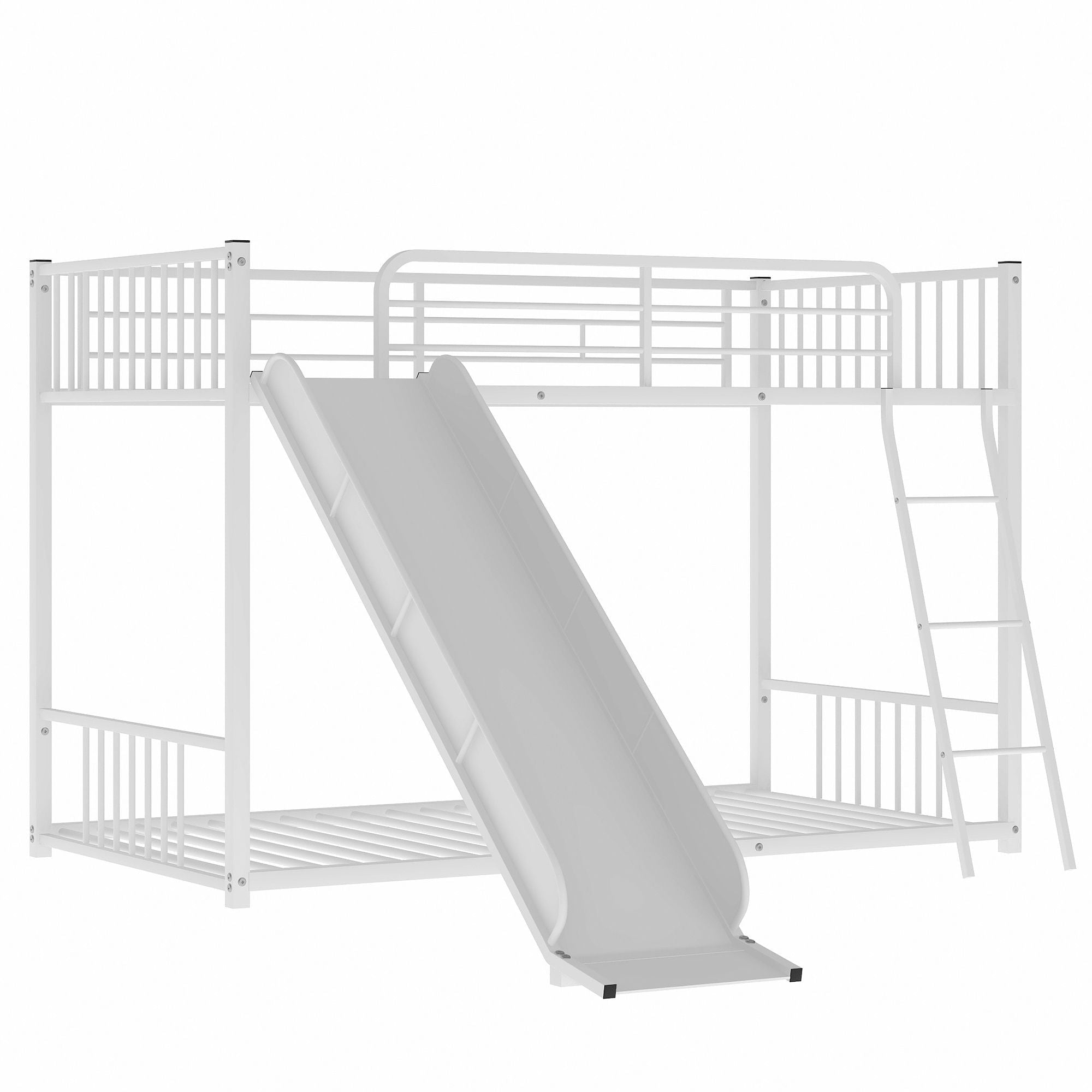 Kids Shared Room Twin Over Twin Metal Bunk Bed with Slide, Ladder, White or Black | Just Better Bunk Beds - Side View