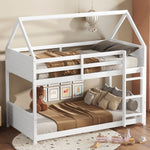 Kids Shared Room Twin Over Twin Rubber Wood House Floor Bunk Bed with Guardrails Ladder White | Just Better Bunk Beds - Detail View