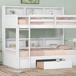 Twin Size Bunk Bed with Built-in Shelves Beside both Upper and Down Bed and Storage Drawe | Just Better Bunk Beds