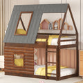 Kids Playhouse Twin Over Twin Bunk Bed with Roof, Window, and Guardrails | Just Better Bunk Beds