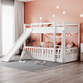 Kids Shared Room Twin Over Twin Wood Bunk Bed with Slide and Ladder White | Just Better Bunk Beds