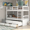 Kids Shared Room Twin Over Twin Wood Bunk Bed with Trundle, 3 Drawers, Ladder, Safety Rail in White | Just Better Bunk Beds