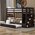Twin Over Twin Bunk Bed with Trundle and Storage Stairs, White Wood | Just Better Bunk Beds
