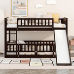 Bunk Bed with Slide; Twin Over Twin Low Bunk Bed with Fence and Ladder for Toddler Kids Teens | Just Better Bunk Beds