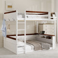 Queen Over Queen Wooden Bunk Bed with Built-in Shelves, Storage Box, LED Light, and USB Charging Station White | Just Better Bunk Beds