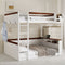 Queen Over Queen Wooden Bunk Bed with Built-in Shelves, Storage Box, LED Light, and USB Charging Station White | Just Better Bunk Beds