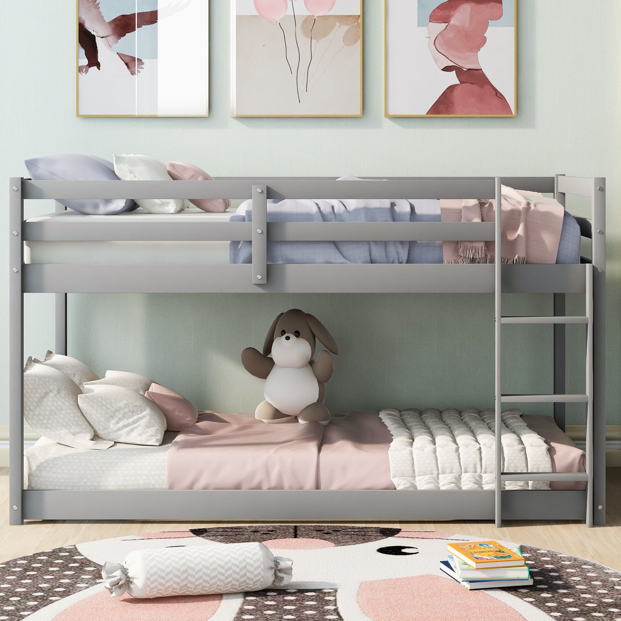 Twin over Twin Floor Bunk Bed with Ladder | Just Better Bunk Beds