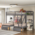Shared Kids Room Full Over Twin and Twin Triple Wood Bunk Bed with Drawers Gray | Just Better Bunk Beds