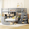 Shared Kids Room Full Over Twin Wood Bunk Bed with Desk, Drawers, Shelves Gray | Just Better Bunk Beds