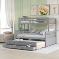 Shared Kids Room Twin Over Full Wood Bunk Bed with Twin Trundle and Storage Drawers, Gray | Just Better Bunk Beds