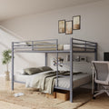 Space-Saving Full Over Full Metal Bunk Bed with Built-In Ladder and Safety Rails, Gray | Just Better Bunk Beds