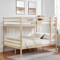 Space-Saving Full over Full Wood Bunk Bed with Guardrail and Ladder, Natural Finish | Just Better Bunk Beds