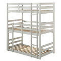 Triple Twin Wood Bunk Bed with Built-in Staircase and Storage, Gray | Just Better Bunk Beds