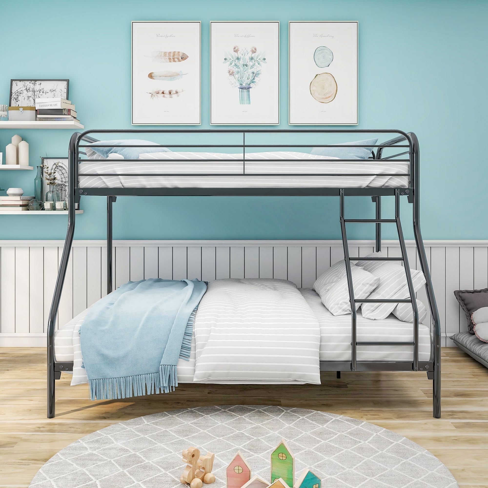 Heavy Duty Twin-Over-Full Metal Bunk Bed, Easy Assembly with Enhanced Upper-Level Guardrail, Black | Just Better Bunk Beds