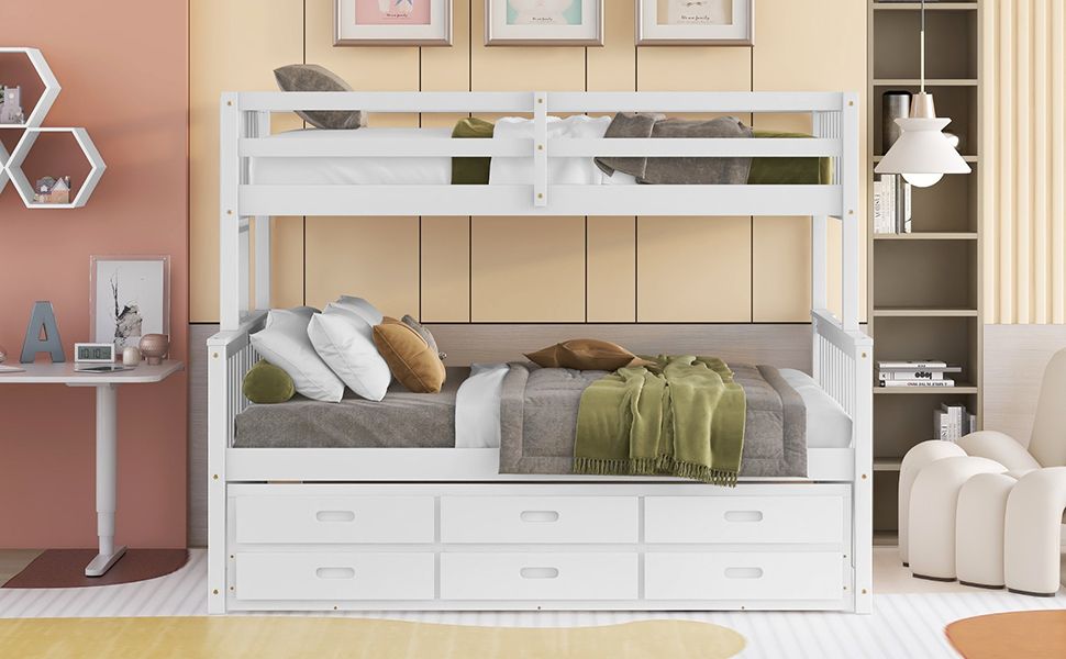 Twin-Over-Full Bunk Bed with Twin size Trundle ;  Separable Bunk Bed with Drawers for Bedroom | Just Better Bunk Beds