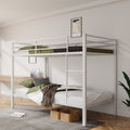 Space-Saving Twin Over Twin Metal Bunk Bed with Ladder and High Guardrails, White | Just Better Bunk Beds