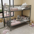 Space-Saving Twin Over Twin Metal Bunk Bed with Ladders, Guardrails, Convertible to 2 Beds in Gray | Just Better Bunk Beds