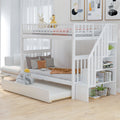 Twin Over Twin Bunk Bed with Trundle and Storage Stairs | Just Better Bunk Beds