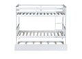Space-Saving Twin Over Twin Wood Bunk Bed with Trundle, Ladder, Guardrails, White | Just Better Bunk Beds
