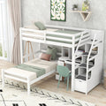Space-Saving Twin Over Twin Wood Loft Bed with Desk, Storage Staircase, Stand-Alone Bed in White | Just Better Bunk Beds