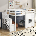 Twin Loft Bed with Storage Staircase and Window, White or Gray Wood | Just Better Bunk Beds