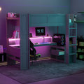 Twin Wood Loft Bed with Desk, Storage Shelves, LED Lighting, Dark Gray | Just Better Bunk Beds